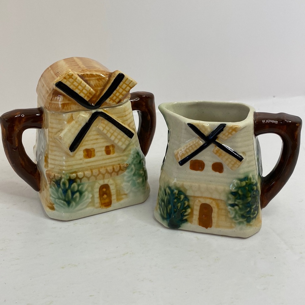 Vintage Cream and Sugar set Ceramic Windmill Cottage style